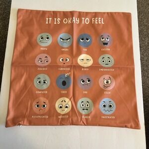 It's Okay To Feel Square Pillow Cover 18x18 Emoji Faces Zipper Double Sided C926